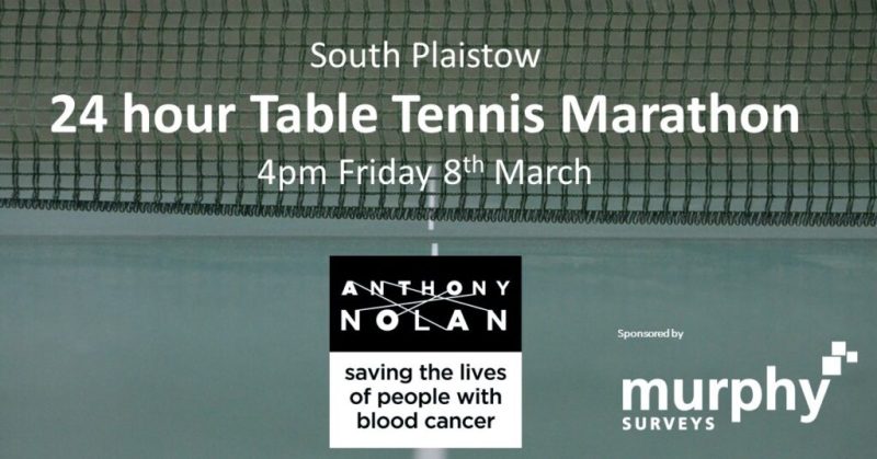 Supporting the South Plaistow 24 hour Table Tennis Marathon in aid of Antony Nolan