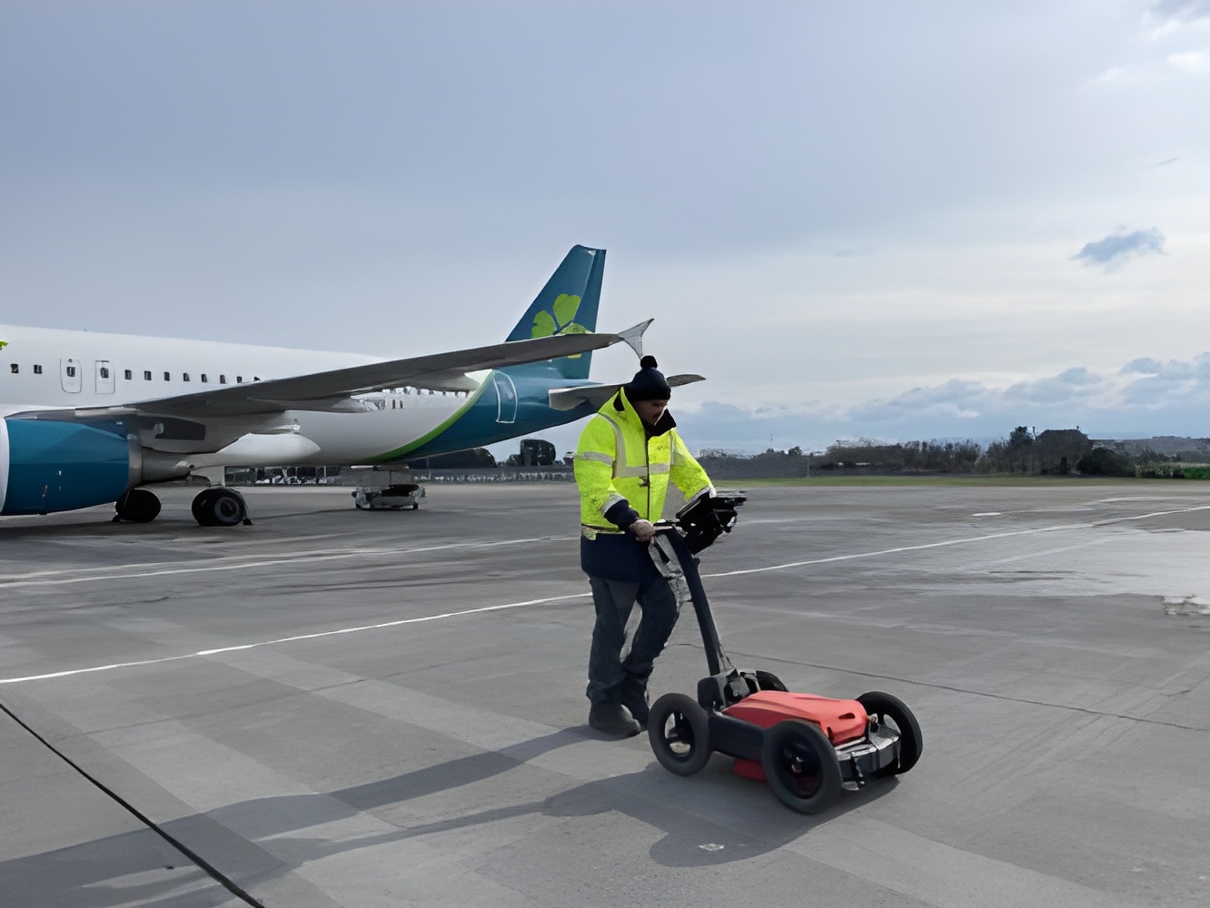 Image of an airport worker on the tarmac at the airport in Dublin